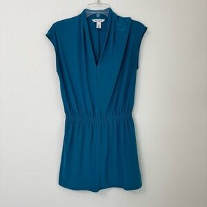 White House Black Market Teal Blue Sleeveless V-Neck Dress Mini Size Small